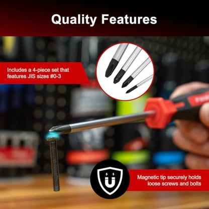 Tusk JIS Screwdriver Set - 4-Piece, #0/#1/#2/#3