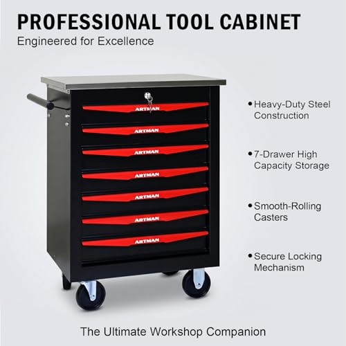 Rolling Tool Chest,Stainless Steel Worktop,Black,7‑Drawer - color: Black, size: 7-Drawers