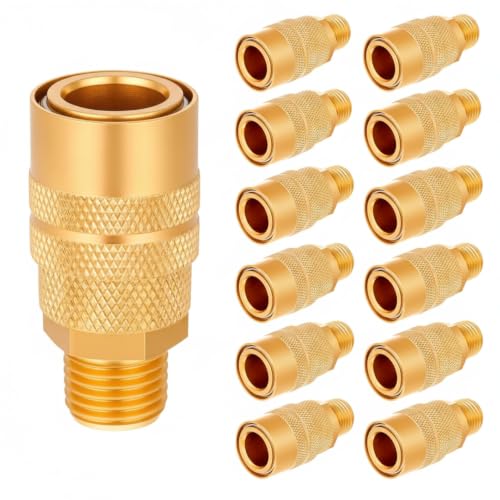 Yaocom 12 Pcs MNPT M Type 1/4" Air Hose Fittings Industrial Coupler, Brass - color: Brass, size: MNPT M Type