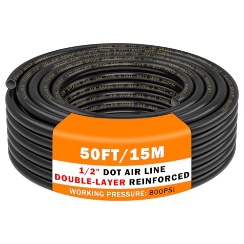 CheeMuii 50FT 1/2" DOT Air Line Double Layer 1/2 Air Hose Pneumatic Tubing - size: 1/2"OD-50FT-Double Layer