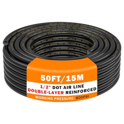 CheeMuii 50FT 1/2" DOT Air Line Double Layer 1/2 Air Hose Pneumatic Tubing - size: 1/2"OD-50FT-Double Layer