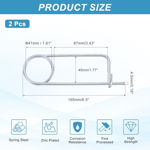 MECCANIXITY 2pcs Steel Brooch Cotter Pins, 0.18x6.5 Inch (4.5x165mm) Brooch Shape Cotter Safety Spring Pin, Quick Locking Fastener for Garden, Farm, Lawn, Rectangle - size: M4.5x165mm