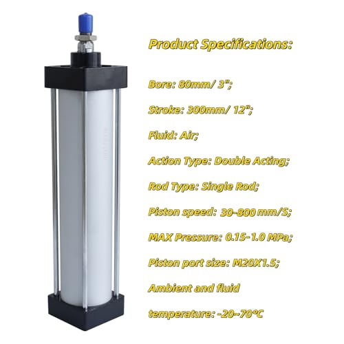Aluminum Pneumatic Cylinder-SC 80 x 300 PT, Mini/Standard Air Cylinder with Chrome Piston Rod & Copper Sleeve, High Strength Corrosion Resistant Industrial Air Cylinders