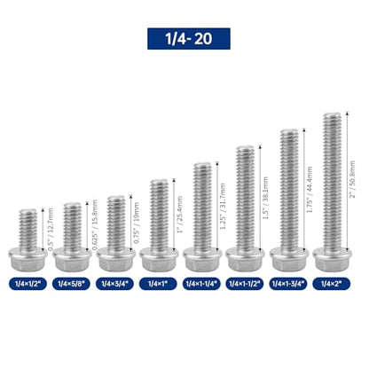 20pcs 1/4-20 x 5/8" Flange Hex Head Bolts (Non-Serrated), 304 SS - size: 1/4-20 x 5/8