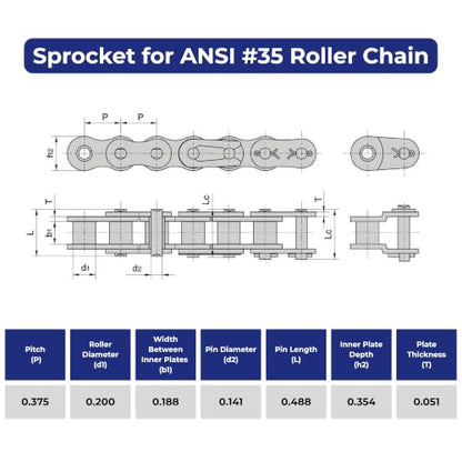 Jeremywell #35 Roller Chain Sprocket, 17 Tooth A-Plate, 19/32" Bore