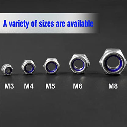 M3 x 0.5mm Nylon Inserted Self Locking Nut Assortment Kit, 100 Pcs - size: M3