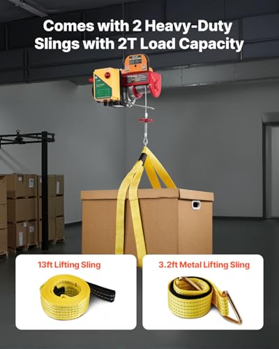 VEVOR Electric Hoist, 1760 lbs 120V Electric Winch with 328 ft Wireless Remote Control, 40 ft Single Cable Lifting Height, Single/Double Slings, Emergency Stop, Lift Hoist for Garage Warehouse Factory - size: 1760LBS Wireless
