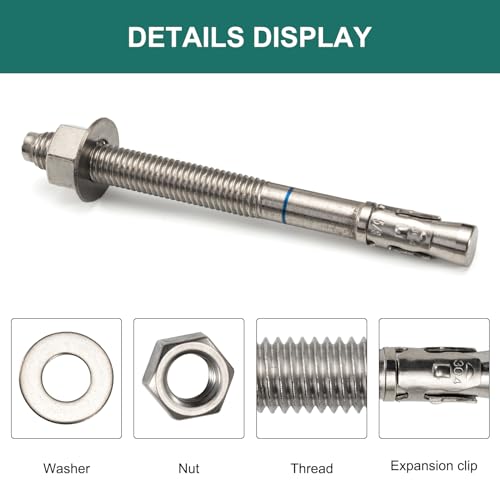 3/4" x 8-1/2" Concrete Anchors (10 Pack) 3/4 inch Wedge Anchors Bolts Stainless Steel - size: 3/4"x8-1/2"
