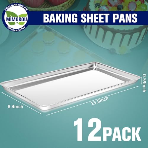Mimorou 12 Pcs Stainless Steel Baking Sheet Cookie Pans, 13.5 x 8.4 Inches - size: 13.5 x 8.4 inches