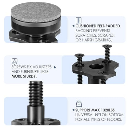 MROCO Furniture Leveling Feet 3/8"-16 UNC with T-Nuts, 8 Pack - size: 3/8"-16 / 8 Pack
