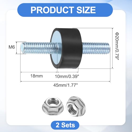 uxcell 2Pcs M6 x 18mm Rubber Mounts, 10 x 20mm Cylindrical Anti Vibration Isolator Studs Shock Absorber Double Studs with Nuts for Car Bobbin Generator Air Compressors - size: M6 x 18mm, 10 x 20mm