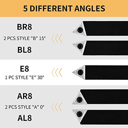 1/4" Indexable Carbide Turning Inserts Holder Set for Machining Lathes - size: 1/4 in
