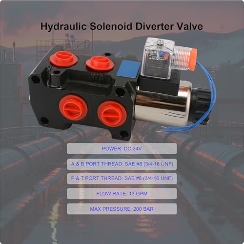 Hydraulic Solenoid Diverter Valve, 13GPM DC24V SAE Ports Hydraulic Solenoid Selector, MAX Pressure 200 Bar - style: 13GPM DC 24V