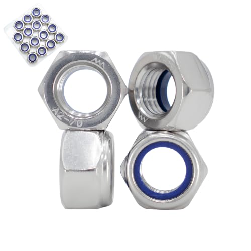 M10‑1.5 Lock Nuts, 15Pcs Stainless Steel Nylock Insert Locking Nuts - size: M10x1.5mm, 15 Pack