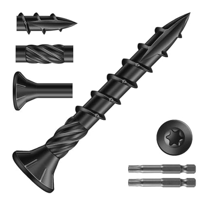 #8 x 1-1/4" Deck Screws (398Pcs) 2lb. Carbon Steel, Black, Flat Head, Rust Resistant epoxy Coated, with T25 Star Bit - color: Black, size: #8 x 1-1/4"