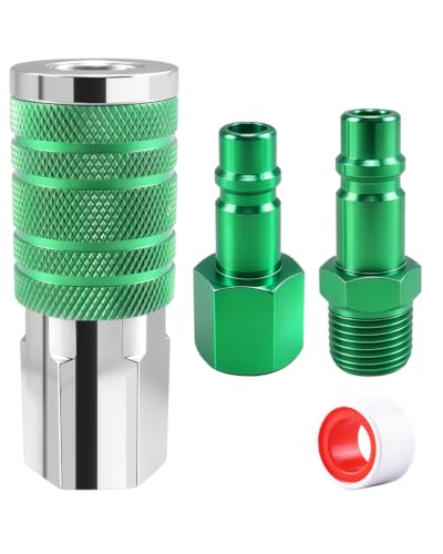 1/2" Air Hose Fittings Kit, 3-Piece Quick Connect Adapter, 1/2" Female NPT I/M Industrial Coupler and 2 Plugs, 300 PSI Green Plated Heavy Duty Iron, Ideal for Pneumatic Tools & Air Compressor - size: 3 PCS Female Thread-1/2"