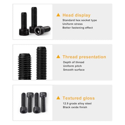 M12-1.75 x 20mm 6pcs Hex Socket Head Cap Screws Bolts, 12.9 Grade Alloy Steel, Black Oxide Finish, Metric Allen Drive, Full Thread - size: M12x20mm(6PCS)