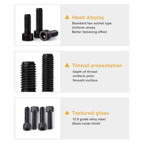 M12-1.75 x 45mm 6pcs Hex Socket Head Cap Screws Bolts, 12.9 Grade Alloy Steel, Black Oxide Finish, Metric Allen Hex Drive, Full Thread - size: M12 x 45mm(6PCS)