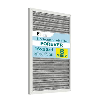 16x25x1 Reusable Air Filter, Electrostatic HVAC Air Filter, Lasts a Lifetime, Washable, Enjoy Fresher Air in Home and Office, MERV 8 (Actual Size:15.5x24.65x0.82 Inch) - size: 25" x 16" x 1"