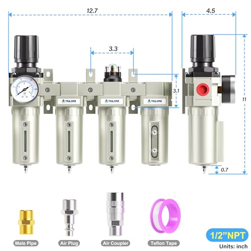 TAILONZ 1/2"NPT 4-Stage Compressed Air Dryer System Manual Drain - color: 4 Stage(3filter+1dryer), size: 1/2" NPT/Munual Drainage