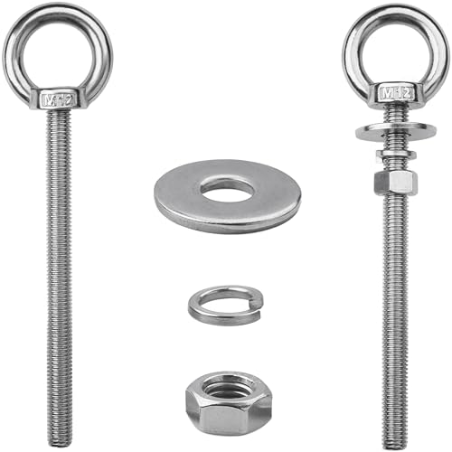 2 Sets M12 Eye Bolts with Nuts, Stainless Steel 1/2" x 6" EyeBolts - size: 1/2"x6"