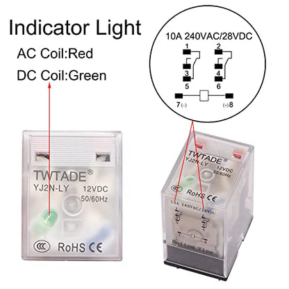TWTADE/YJ2N-LY DC 12V Electromagnetic Power Coil Relay 10A 8 Pins 2NO 2NC with Indicator Light and Socket Base + Solid State Relay SSR-40 DA 40A DC 3-32V to AC 24-380V + Heat Sink