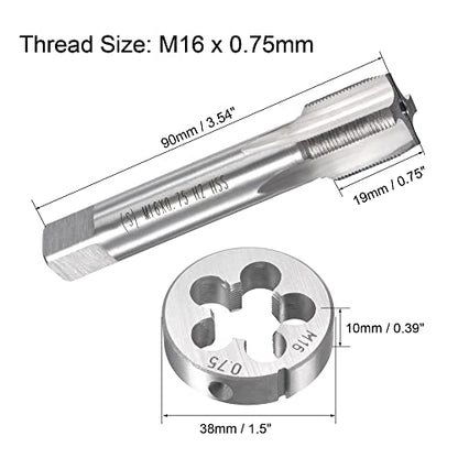 uxcell M16 x 0.75mm Metric Tap and Die Set, Machine Thread Screw Tap with Round Threading Die, Tap & Die Kit for Nut Screw Bolt Thread Repair - size: M16 x 0.75mm