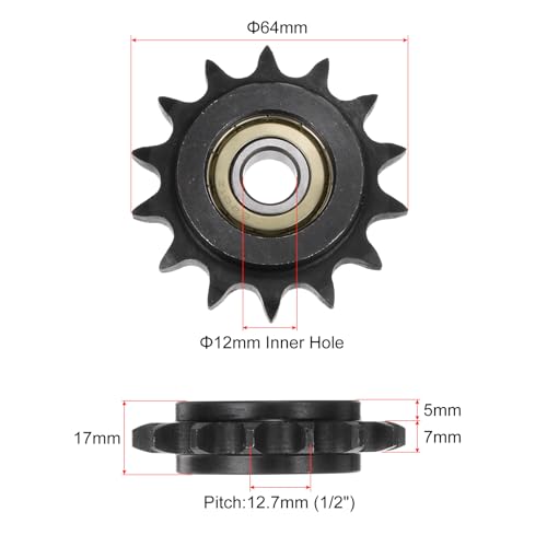 uxcell 2pcs ANSI #40 / DIN(ISO)08A Roller Chain Idler Sprocket 12mm Bore, 1/2" Pitch, Hardened 14 Tooth Tensioner Sprocket, Insert 2 Bearings (B Type)
