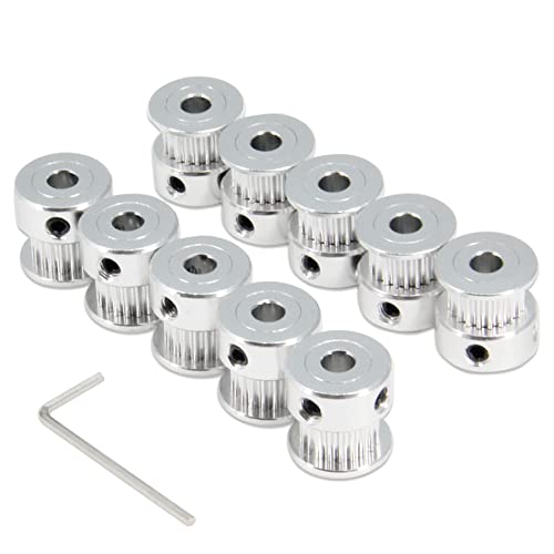 10pcs/Set GT2 Pulleys Wheel 20 Teeth 5mm Bore Aluminum Timing Belt Idler Pulleys for 3D Printer 6mm Width Timing Belt (20T-5mm Bore-Silver) - size: 20T-5mm Bore-Silver