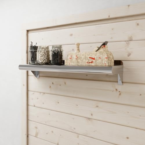 AmGood Narrow 6 in. Deep x 24 in. Wide Stainless Steel Wall Mount Shelf with Backsplash - Bathroom, Restroom & Spice Storage | NSF 18-Gauge 430, Holds 140 lbs | Bullnose Edge, Brackets Included - size: 6 in. x 24 in.