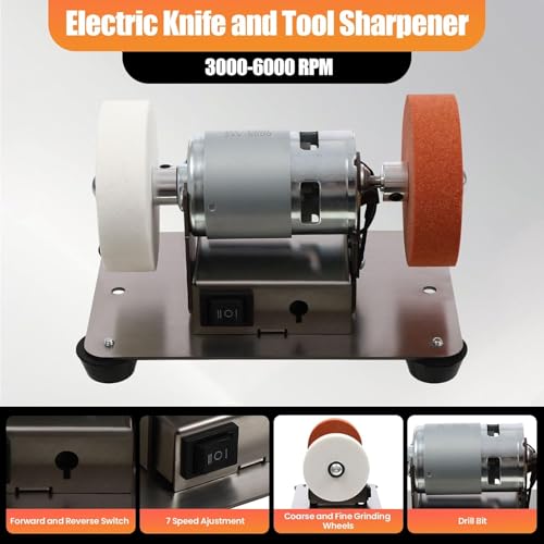 Small Bench Grinder for Sharpening, 6 x 4 x 4in Mini Belt Sander, 96W Electric Benchtop Sander, 7 Adjustable Speed for Metal Wood DIY Handcraft, Tool & Knife Sharpening