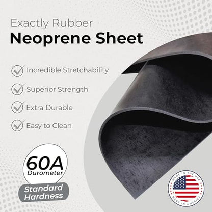 Exactly Rubber - Neoprene Sheet, 60A Durometer Rubber Mat, Gasket Material with -30 to 195°F Temperature Resistance, Oil and Gasoline-Resistant Rubber Sheet, Made in The USA, 3/32 x 12" x 18" - size: 3/32 x 12 x 18