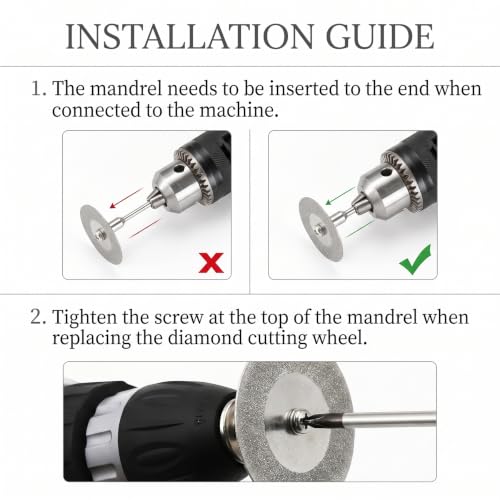 Diamond Cutting Wheel 10 PCS (25mm/1in) Professional with 402 Mandrel 2 PCS for Rotary Tools Cutting Disc Accessories - size: 25mm