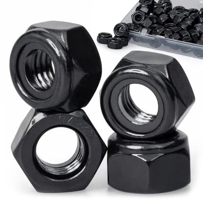 M10, Nylon Insert Hex Lock Nuts, 304 Stainless Steel, Black Finish, Coarse Thread, Machinery, Automotive, Outdoor, Wooden Furniture, 10 PCS - size: M10