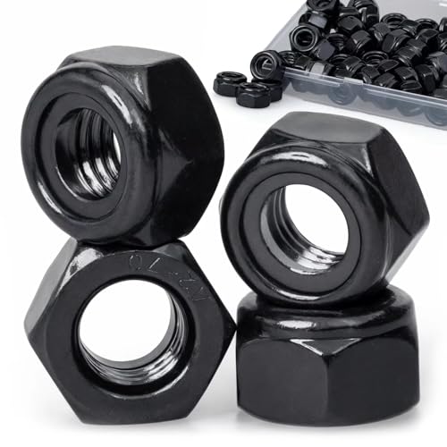M14, Nylon Insert Hex Lock Nuts, 304 Stainless Steel, Black Finish, Coarse Thread, Machinery, Automotive, Outdoor, Wooden Furniture, 10 PCS - size: M14