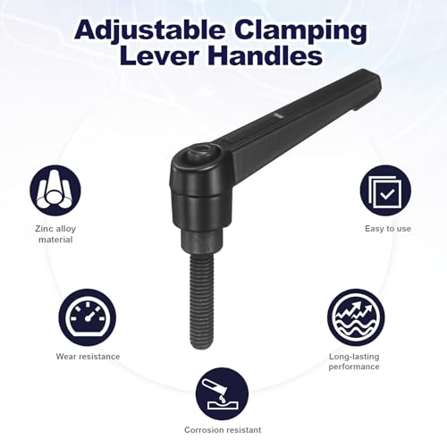 uxcell 4Pcs Adjustable Clamping Lever Handles, M6x25mm Zinc Alloy Male Thread Stud Knobs with Nuts Quick Release Bolt Rotating Screw Handles for Lathes Woodworking, Black - size: M6x25mm