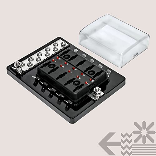 True Mods 10 Way Blade Fuse Block with Ground Negative Bus bar for Automotive [ATC/ATO Blade Fuses] [100 Amp] [LED] [Protection Cover] [12V - 30V DC] Auto Marine Ground Terminal Fuse Box - size: Fuse Box with Busbar (Pack of 1)