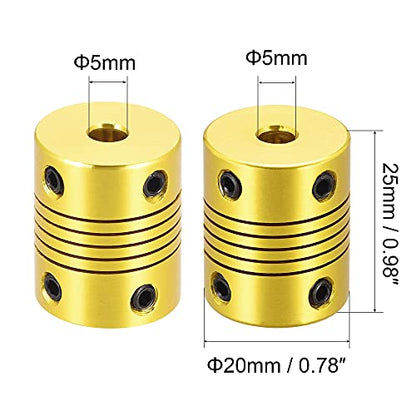 uxcell 5 Pcs 5mm to 5mm Aluminum Alloy Shaft Coupling Flexible Coupler L25xD20 Golden Tone - color: Golden Tone, size: 5mm to 5mm