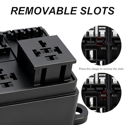 12V 12 Way Fuse Relay Box, 4 Relays and 12 ATC/ATO Blade Fuses Slots, Compatible with 4-Pin 5-Pin 40Amp Relay, for Cars Truck Marine Boat Jeep (Box) - size: 4Relays 12Fuses slots, style: Box