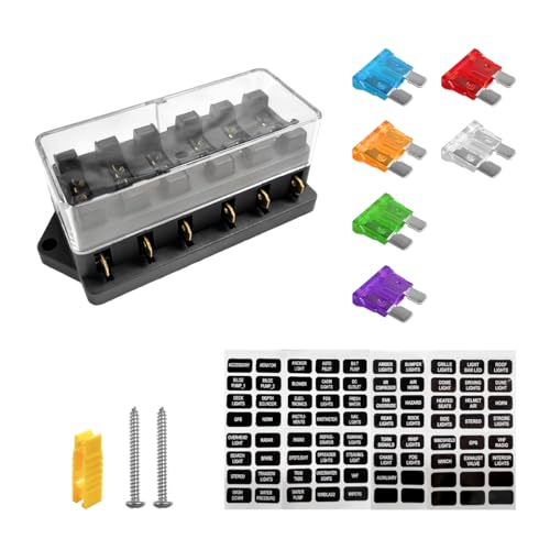 Yourkar 6 Way Blade Fuse Block Box Holder, 6 Circuit Fuse Box with Blade Fuses Screws Fuse Extractor Label, 10-32V DC Waterproof Marine Power Distribution Panel for Car Truck SUV - color: 6 Way