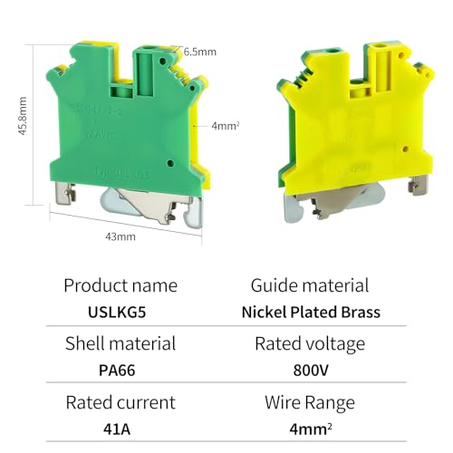 100PCS USLKG5 Wire Terminal Block DIN Rail Ground Circuit Application for 12-28 AWG 800V Electrical Cabinets Distribution Box,Solar Project,PLC Industrial Control Automation Panel DIY CNC RV - color: 100pcs Green