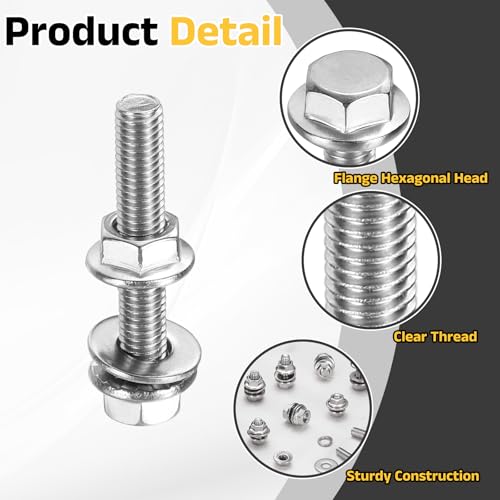 uxcell M5 x 30mm Phillips Flanged Hex Head Bolts, 10Pcs 304 Stainless Steel Flange Hexagon Screws with Nuts, Flat & Lock Washers, Fully Threaded, for Machinery Industry Home, Silver - color: Silver, size: M5 x 30mm