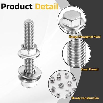 uxcell M5 x 30mm Phillips Flanged Hex Head Bolts, 10Pcs 304 Stainless Steel Flange Hexagon Screws with Nuts, Flat & Lock Washers, Fully Threaded, for Machinery Industry Home, Silver - color: Silver, size: M5 x 30mm