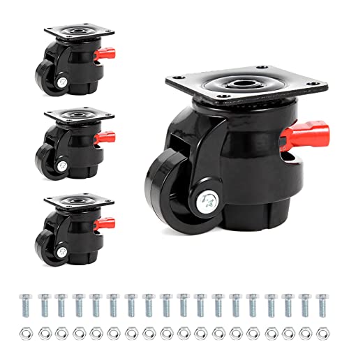 Nefish Heavy Duty Leveling Machine Casters 2200 LBS, Upgraded Ratchet Arm Design Leveling Retractable Castors Set of 4, Aluminum Base & Industrial Grade Rubber Workbench Caster for Industrial, Machine - size: 60 F