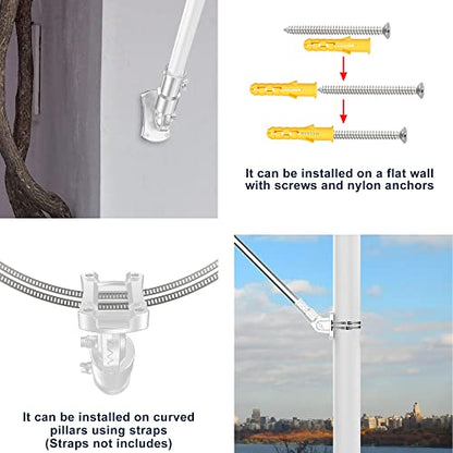 Heavy Duty 180° Adjustable Stainless Steel Flag Pole Bracket Mount - color: White
