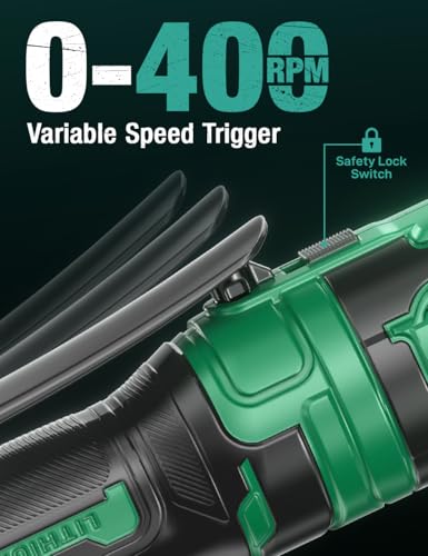 KIMO Extended Cordless Ratchet Wrench 1/2", 400RPM 40Ft-Lbs 4-Inch Long Neck Electric Ratchet Wrench Set w/Variable Speed, 7 Sockets & 1/4" Adapter, 12V Power Ratchet Wrenches with 2x2.0 Ah Batteries - color: Deep Dark Green