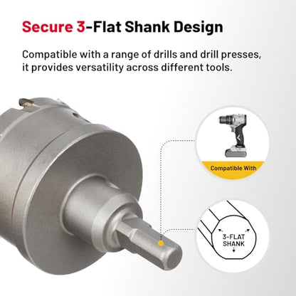 BLACK CANYON 1-1/4" Carbide Hole Saw, Doubling as Hole Saw & Drill bit with 3-Flat Shank and YG10X Carbide Cutter Head. Ideal for Stainless Steel, Aluminum, Carbon Steel - size: 1-1/4 inch