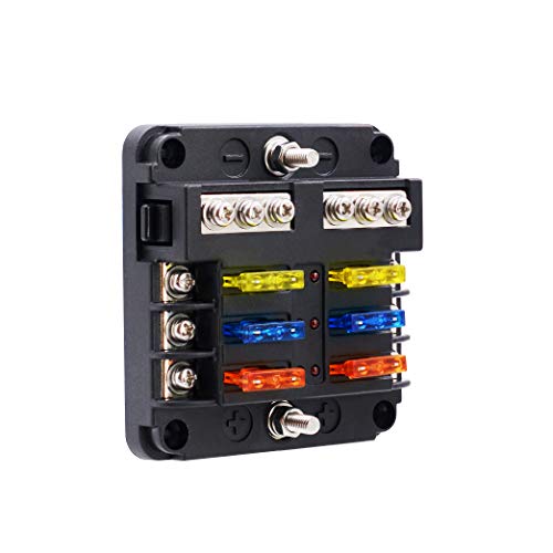 BlueFire 6 Way Blade Fuse Box Fuse Box Holder Standard Circuit Fuse Holder Box Block with LED Light Indication & Protection Cover for Car Boat Marine Trike Car Truck Vehicle SUV Yacht RV - color: 6 Way