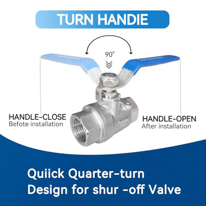 1 Pack Full Port Ball Valve 1/2 NPT 304 Stainless Steel 2 - chip ball valve Female Heavy Duty WOG1000 for Water，Oil，Gas with Locking Devic (1/2”, 1) - style: 1/2”