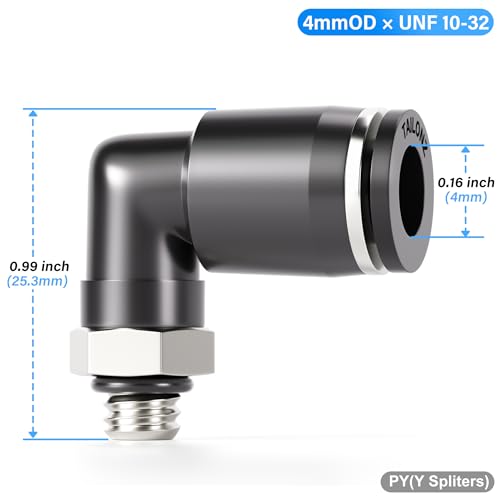 TAILONZ PNEUMATIC Male Elbow 4mm Tube OD x UNF 10-32 Thread 90 Push to Connect Fittings PL4-U10 (Pack of 10) - size: 4mm OD UNF 10-32